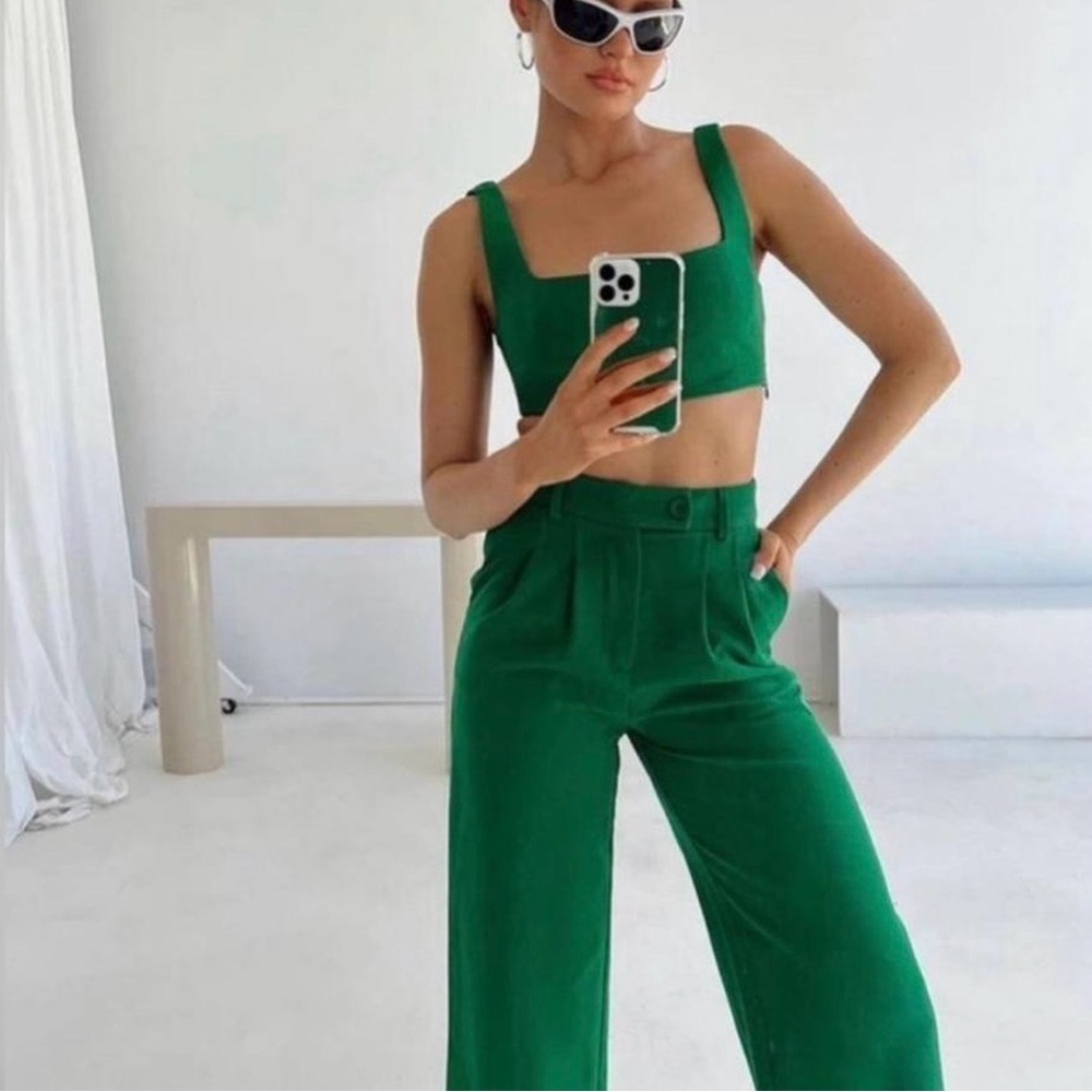 Princess Polly Emerald Green Wide-Leg Crop Top & Pants Set